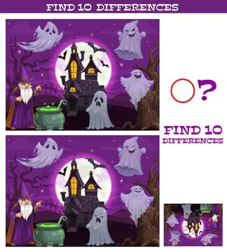 Kids game find ten differences Halloween theme Illustrazione stock