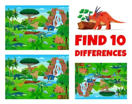 Kids game, find ten differences between dinosaurs Stockillustratie