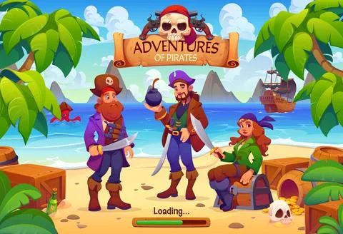 Kids game interface, caribbean pirates characters Stock Illustration