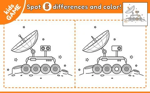 Kids game Spot 10 differences with lunar rover Stock Illustration