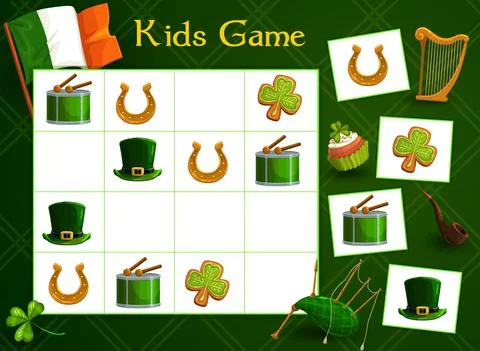 Kids game vector riddle with St Patricks elements Stock Illustration