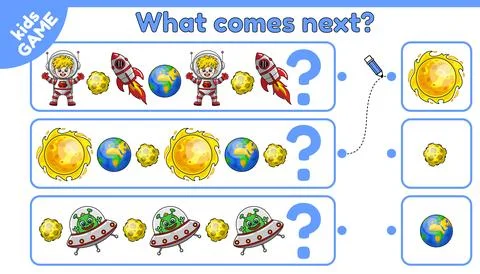 Kids game What comes next is with space objects Stock Illustration