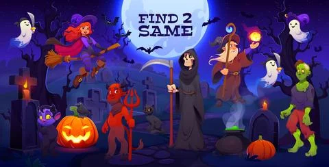 Kids game worksheet, find two same characters Stock Illustration