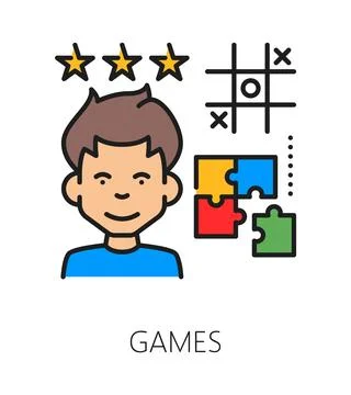 Kids games cognitive ability line icon or label Illustrazione stock