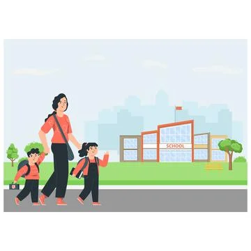 KIDS GOING TO SCHOOL Stock Illustration