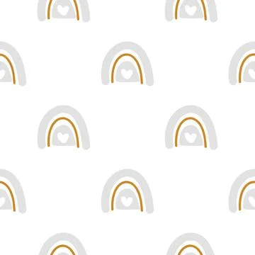 Kids hand drawn seamless pattern with colorful pastel rainbows. Summer baby Stock Illustration