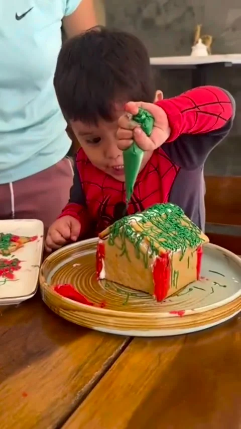 Kids Have Different Ways of Decorating Gingerbread Houses - 05 Feb 2024 Stock Footage 263763052