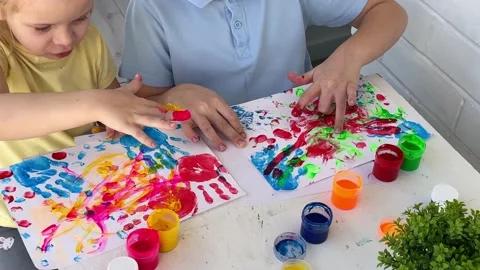 Kids have fun and create picture. Stock Footage 237823972