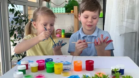 Kids have fun and create picture. Stock Footage 237824752