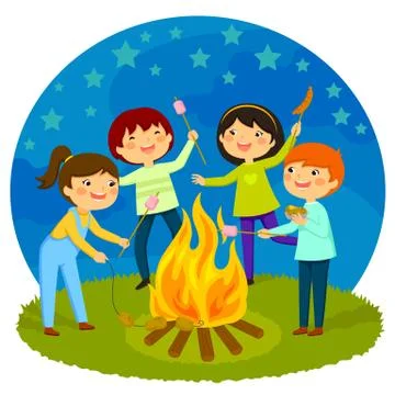 Kids having a bonfire Stock Illustration