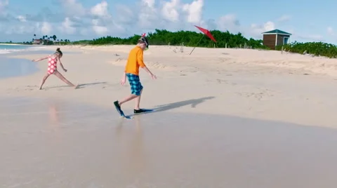 Kids having fun at beach Stock Footage 66278712