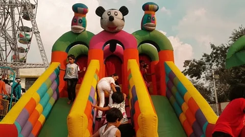 Kids Having Fun in Carnival Stock Footage 130241644