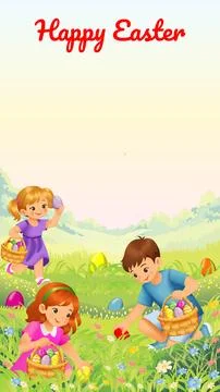 Kids having fun on Easter egg hunt in the park Ilustração Stock