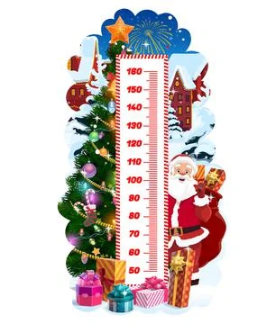 Kids height chart with Christmas tree and Santa Stock Illustration