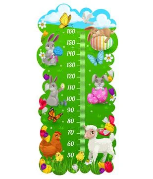 Kids height chart, Easter bunny and eggs Ilustração Stock