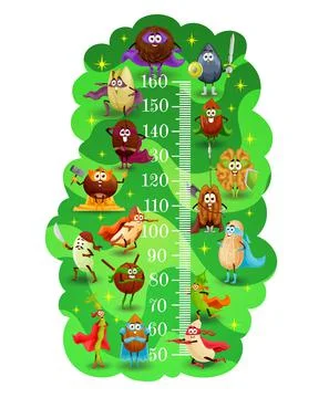 Kids height chart, nuts superheroes and defender Ilustração Stock