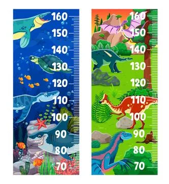 Kids height chart ruler with funny dinosaurs Stock Illustration