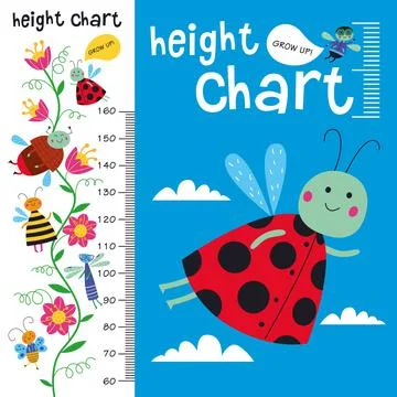 Kids height chart. Vector isolated illustration of cute insects on a white backg Stock Illustration