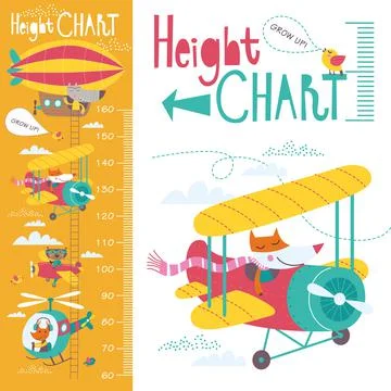 Kids height chart. Vector isolated illustration of cartoon transport and animals Stock Illustration