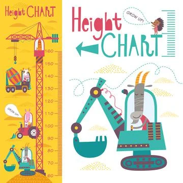Kids height chart. Vector isolated illustration of cartoon transport and animals Illustrazione stock