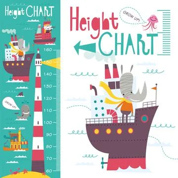 Kids height chart. Vector isolated illustration of cartoon transport and animals Stock Illustration