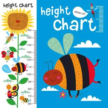 Kids height chart. Vector isolated illustration of cute insects on a white backg Stock Illustration