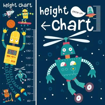 Kids height chart. Vector isolated illustration with cute robots. Stock Illustration