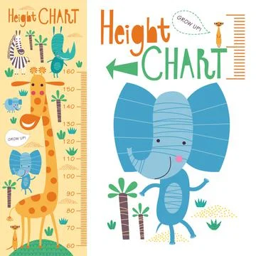 Kids height chart. Vector isolated illustration with cute African animals. Stock Illustration