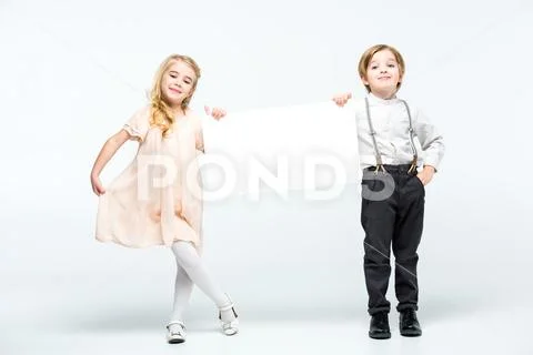 Kids holding blank card Stock Photos