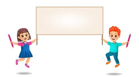 Kids holding empty banner vector Stock Illustration
