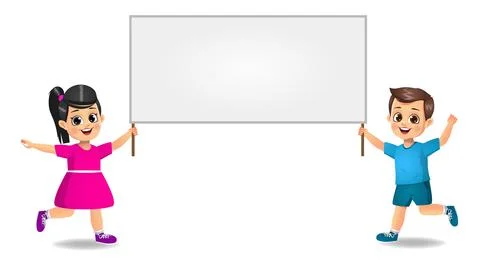 Kids holding empty banner vector Stock Illustration