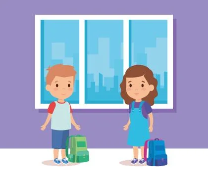 Kids inside classroom design Stock Illustration
