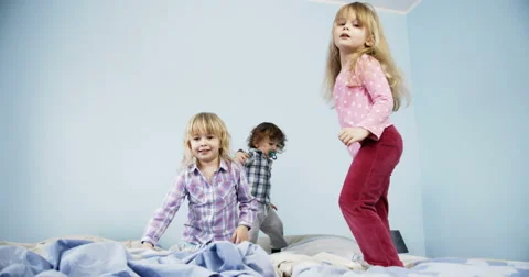 Kids Jumping on Bed Video stock 49762112