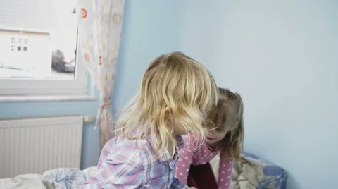 Kids Jumping on Bed Stock Footage 49764626