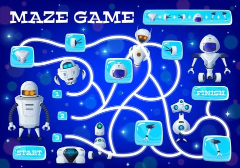 Kids labyrinth game create robot from spare parts Stock Illustration