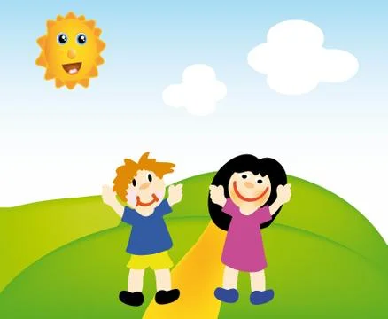 Kids in landscape Stock Illustration