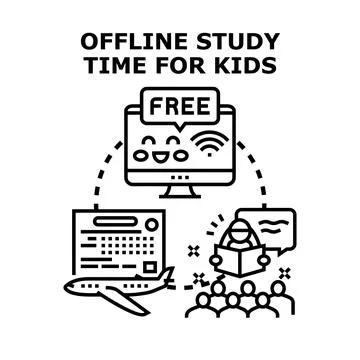 Kids learning accessing free offline educational content イラスト素材