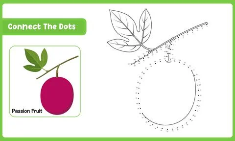 Kids learning activity with passion fruit dot to dot puzzle and school educ.. Stock Illustration