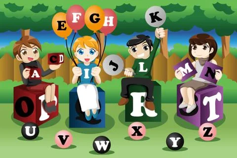 Kids learning alphabets Stock Illustration