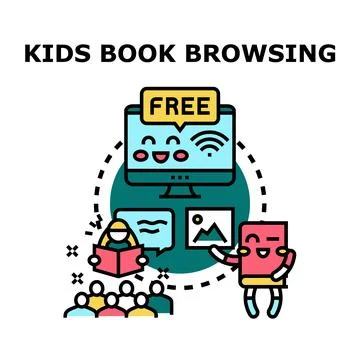 Kids learning and browsing books online and offline Stock Illustration