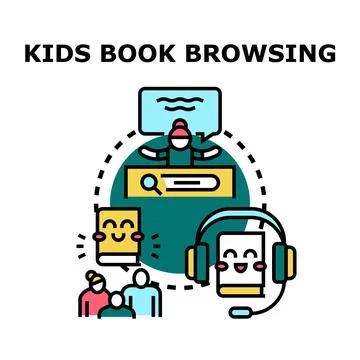 Kids learning and browsing books online teaching Stock Illustration