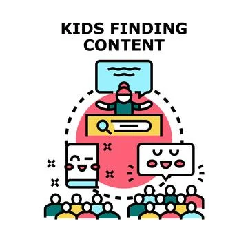 Kids learning and finding educational online content Stock Illustration
