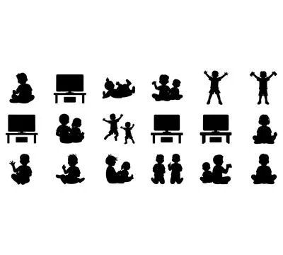 Kids Learning and Playing Silhouette Collection with Classroom Activity Stock Illustration