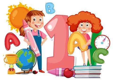 Kids Learning with Fun Elements Stock Illustration