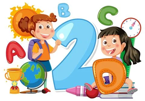 Kids Learning with Fun Elements Stock Illustration