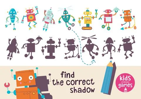 Kids learning game. Find the correct shadow. 库存插图