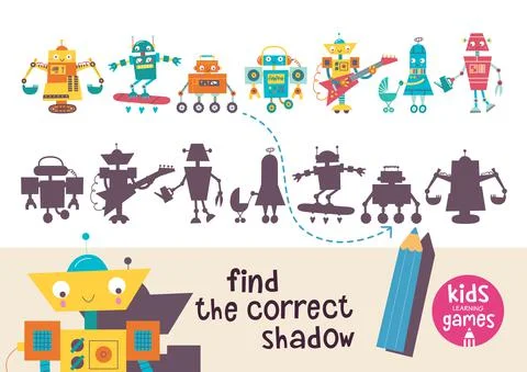 Kids learning game. Find the correct shadow. 库存插图