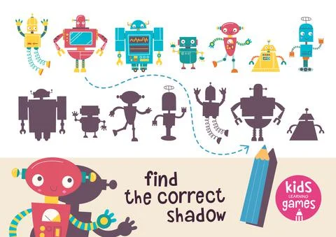 Kids learning game. Find the correct shadow. 库存插图