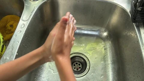 Kids Learning how to wash Hands in Stainless Steel Sink Stock Footage 327023228