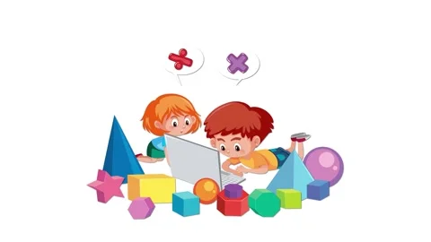 Kids Learning Math with Laptop and Geometry Shapes Stock Footage 252575014